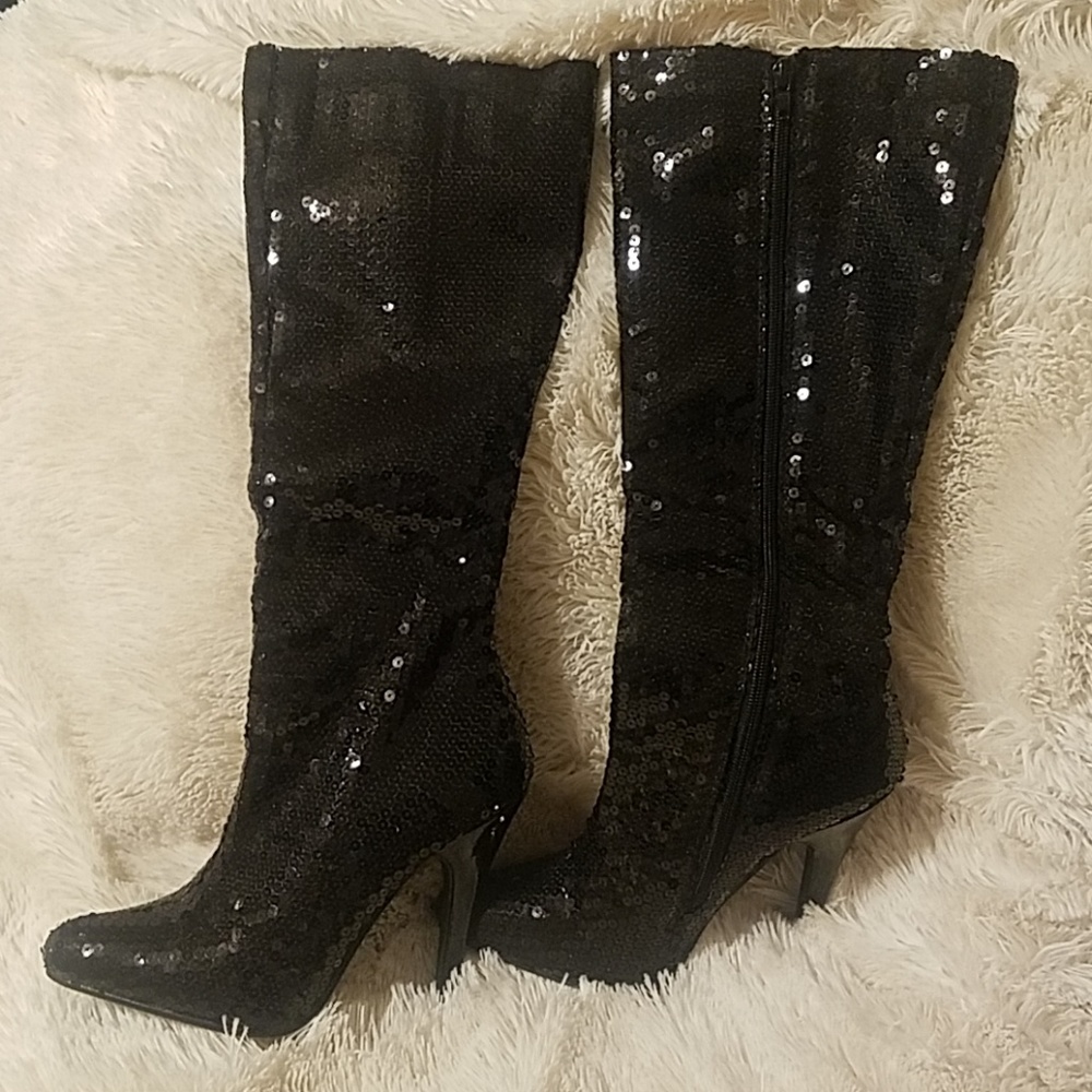 Black sequin boots